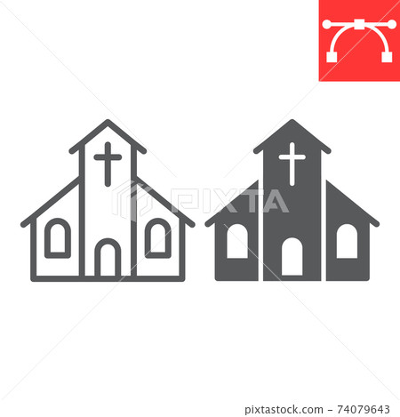 Church line and glyph icon, building and god, church vector icon, vector graphics, editable stroke outline sign, eps 10. Church line and glyph icon, building and god, church vector icon, vector graphics, editable stroke outline sign, eps 10. 74079643