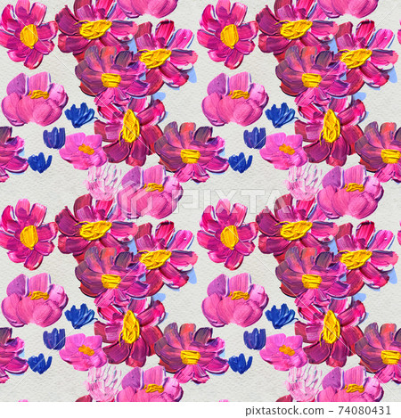 Seamless pattern with flowers. Watercolor or acrylic painting. Hand drawn floral background. Seamless pattern with flowers. Watercolor or acrylic painting. Hand drawn floral background. 74080431