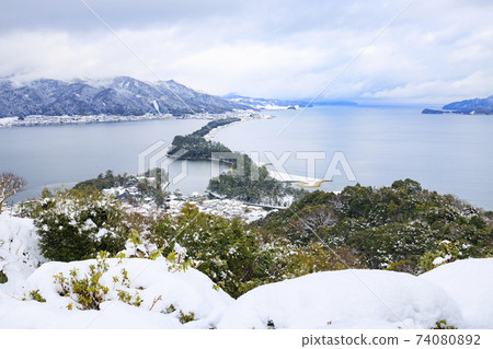 Three most scenic spots in Japan, Amanohashidate, snow scene 74080892