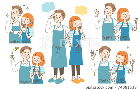 年輕男女圍裙的面部表情集 年輕男女圍裙的面部表情集 74081538