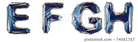 Realistic 3D set of letters E, F, G, H made of low poly style. Collection symbols of low poly style blue color glass isolated on white background 3d Realistic 3D set of letters E, F, G, H made of low poly style. Collection symbols of low poly style blue color glass isolated on white background 3d 74081787
