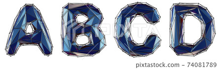 Realistic 3D set of letters A, B, C, D made of low poly style. Collection symbols of low poly style blue color glass isolated on white background 3d Realistic 3D set of letters A, B, C, D made of low poly style. Collection symbols of low poly style blue color glass isolated on white background 3d 74081789