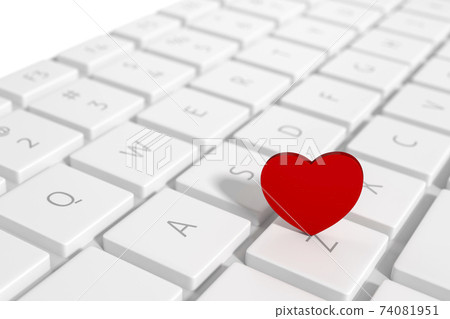White computer keyboard button with red heart sign symbol 3d rendering. 3d illustration Internet dating of Love and Valentines Day greeting card template minimal concept. 74081951