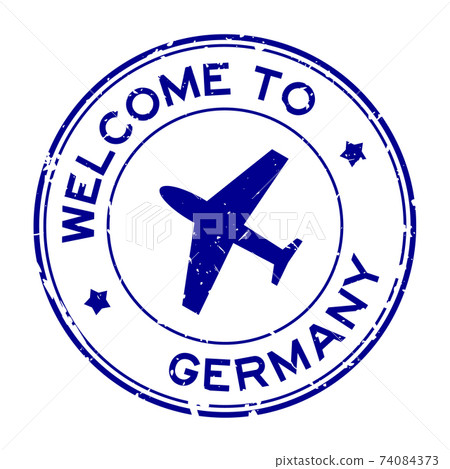 Grunge blue welcome to Germany word with airplane icon round rubber seal stamp on white background Grunge blue welcome to Germany word with airplane icon round rubber seal stamp on white background 74084373