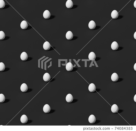 Many white chicken eggs with shadow on black seamless isometric background Many white chicken eggs with shadow on black seamless isometric background 74084383