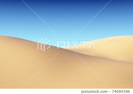 Smooth sand dunes with waves under blue sky Smooth sand dunes with waves under blue sky 74084396