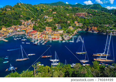 Portofino resort and harbor view from the hill, Liguria, Italy 74084499