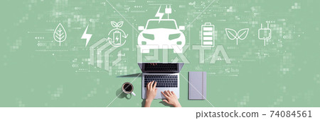 EV concept with person working with laptop EV concept with person working with laptop 74084561