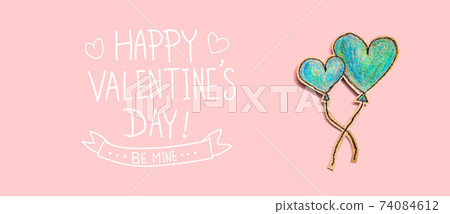 Valentines Day message with hand draw blue hearts 74084612