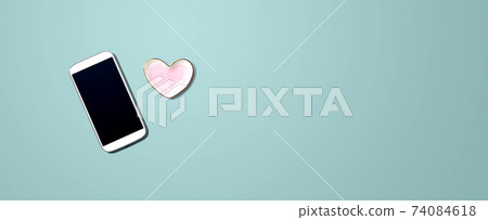 Smartphone with heart shaped dish Smartphone with heart shaped dish 74084618