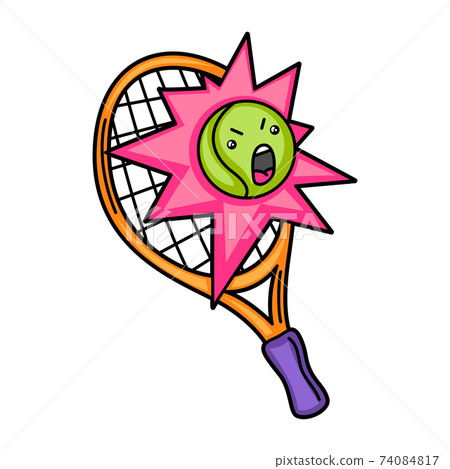 Kawaii illustration of tennis racket and ball. 74084817