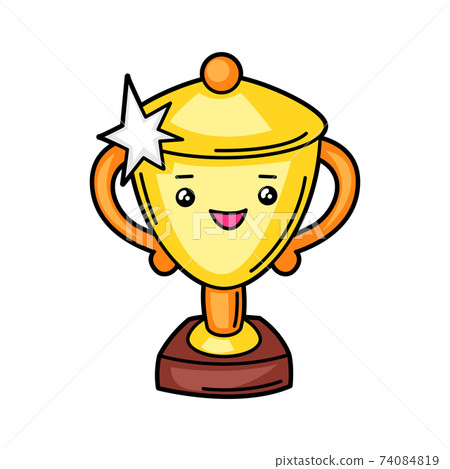 Kawaii illustration of gold trophy cup. 74084819