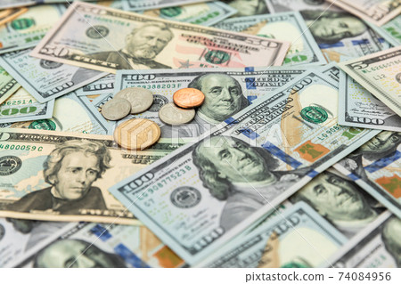 Texture US dollars. Frame background of 5, 10, 20, 50 and 100 dollar bills. Texture US dollars. Frame background of 5, 10, 20, 50 and 100 dollar bills. 74084956