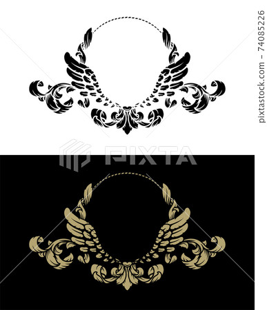 Frame with vintage pattern and angel wings. Two options. Vector illustration. 74085226