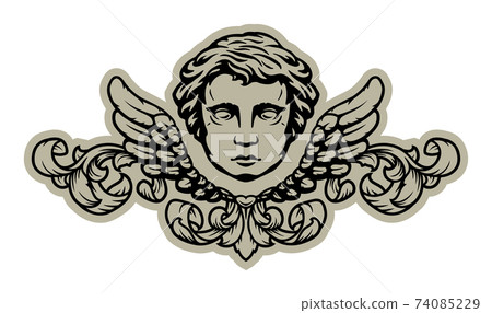 Angel with wings and vintage pattern. Vector illustration. Angel with wings and vintage pattern. Vector illustration. 74085229