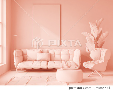 Monocrome flat pink interior of modern living room 3D rendering Monocrome flat pink interior of modern living room 3D rendering 74085341