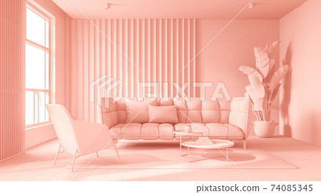 Monocrome flat pink interior of modern living room 3D rendering Monocrome flat pink interior of modern living room 3D rendering 74085345