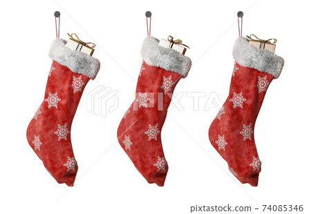 Red Christmas stocking on white background 3 D rendering Red Christmas stocking on white background 3 D rendering 74085346