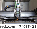 Programmable machine for laser cutting of metal. Sparks from laser cutting, 74085424