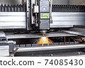 Programmable machine for laser cutting of metal. Sparks from laser cutting, 74085430