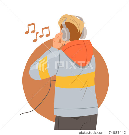 Young Man in Hoody with Headphones Listening to Music Vector Illustration Young Man in Hoody with Headphones Listening to Music Vector Illustration 74085442