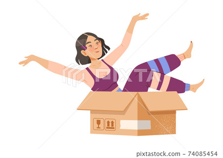 Young Female Sitting in Cardboard Box Vector Illustration Young Female Sitting in Cardboard Box Vector Illustration 74085454