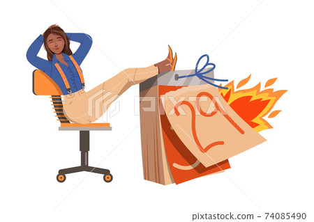 Woman Sitting on Office Chair Putting Legs on Burning Calendar as Deadline Symbol Vector Illustration Woman Sitting on Office Chair Putting Legs on Burning Calendar as Deadline Symbol Vector Illustration 74085490
