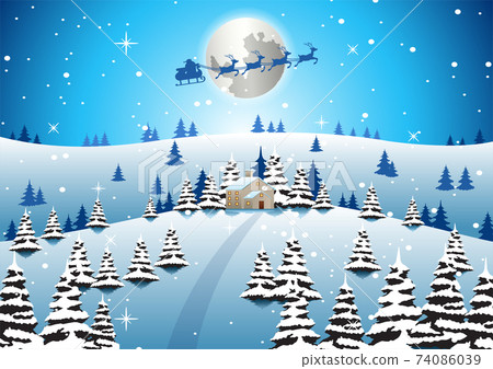 village are on xmas night and santa fly away to... - Stock Illustration ...
