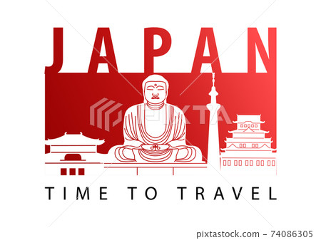 Japan famous landmark silhouette style,red gradient color,vector illustration,flag color design 74086305