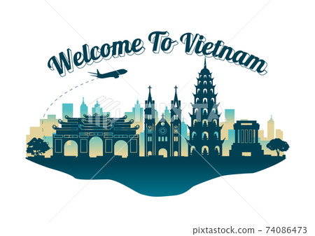 Vietnam famous landmark silhouette style on island,travel and tourism,vector illustration Vietnam famous landmark silhouette style on island,travel and tourism,vector illustration 74086473