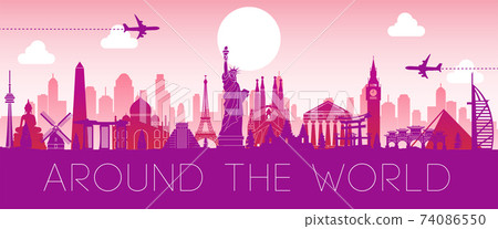 world famous landmark pink silhouette design,vector illustration 74086550