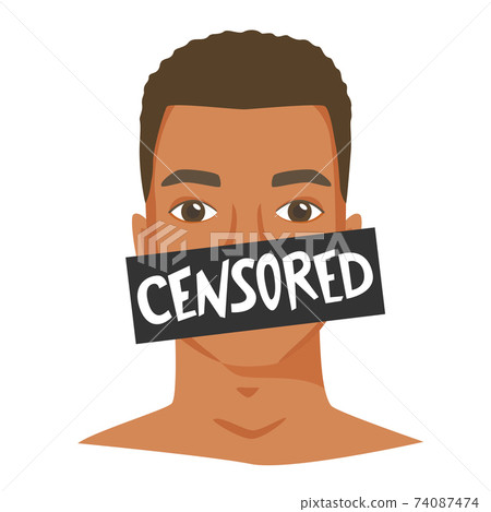 Black man problems censored, speaking is censored, unspoken issue, toxic masculinity problem, man suffer from patriarchal system rules. Gender or race based inequality. Discrimination issue. Vector 74087474