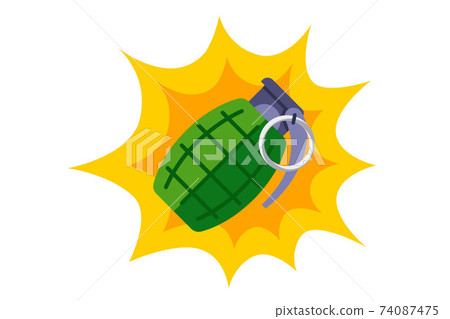 explosion of a green combat grenade. 74087475