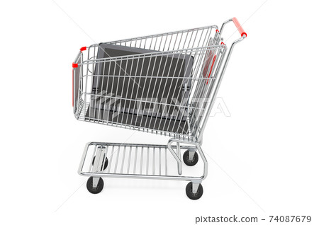 Shopping cart with tablet computer, 3D rendering 74087679
