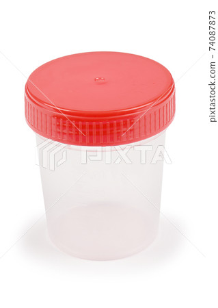 Urine sample in container. Urine sample in container. 74087873