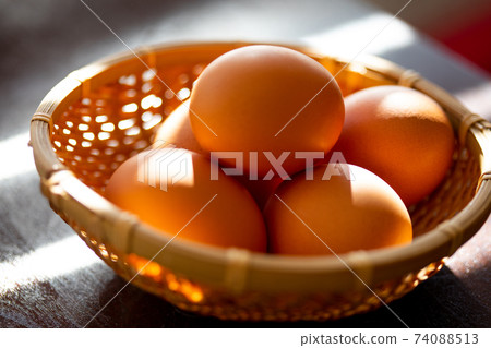 Raw eggs inspired by a morning in the countryside Photo material 74088513
