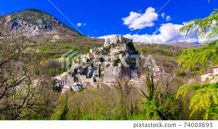 autentic traditional places of Italy - Cerro al Volturno with impressive castle. Molise region. 74088693