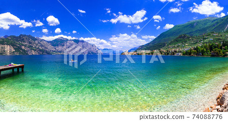 Beautiful lakes of Italy - scenic Lago di Garda, view of Malcesine town 74088776
