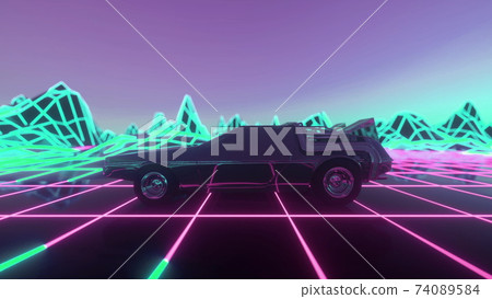 Retro-futuristic 80s style sci-Fi car background. 3d illustration 74089584