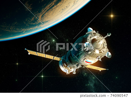 Russian Cargo Spacecraft Orbiting Planet Earth Russian Cargo Spacecraft Orbiting Planet Earth 74090547
