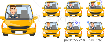Illustration set of facial expressions of a man driving a car 74092765