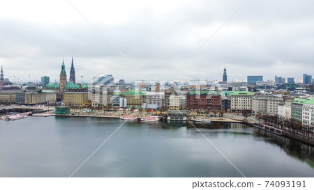 Beautiful City Center of Hamburg with Alster River 74093191
