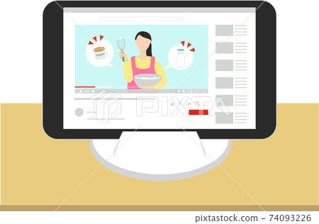 站立在架子上並播放視頻的Tablet PC 74093226