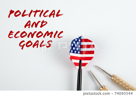 Political and economic goals. Darts with the flag of the united states of america on a white 74093544