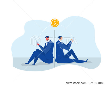 business man transfer money vector illustration. Hacker attack on mobile. Successful businessman flat 74094086