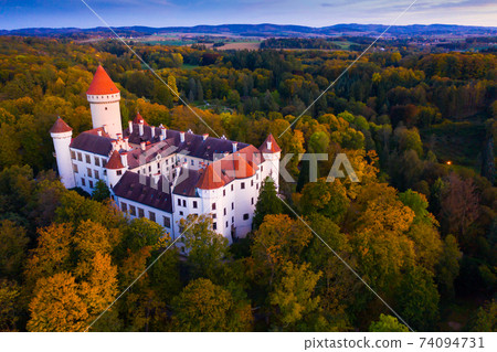 Top view of medieval castle Konopiste Castle. Czech Republic Top view of medieval castle Konopiste Castle. Czech Republic 74094731