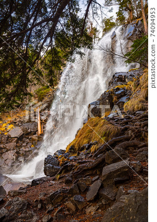 Cascada de Ratera in heart of forest in Lleida in Spain Cascada de Ratera in heart of forest in Lleida in Spain 74094953