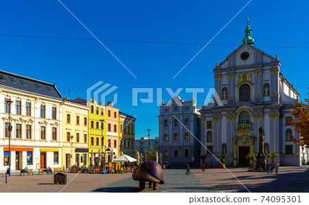 Opava square with Church and Spy, Czech Republic Opava square with Church and Spy, Czech Republic 74095301