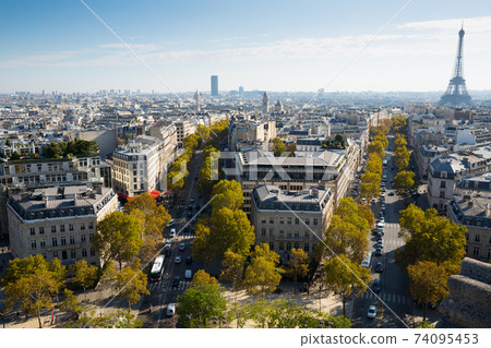 Aerial view of european city Paris with Eiffel Tower and apartment view from drones Aerial view of european city Paris with Eiffel Tower and apartment view from drones 74095453