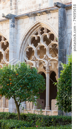 Arched gallery in the monastery of Santa Maria de Santes Creus (Aiguamurcia). Catalonia, Spain Arched gallery in the monastery of Santa Maria de Santes Creus (Aiguamurcia). Catalonia, Spain 74095658